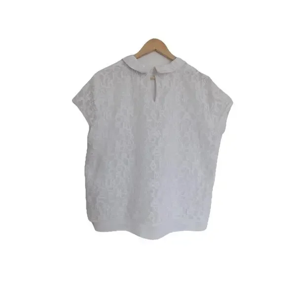 Karl Lagerfeld white lace blouse short sleeve size Large - Picture 4 of 9